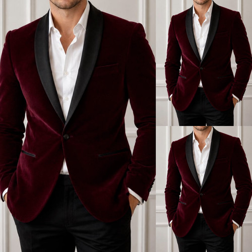 Burgundy men velvet suit - burgundy,